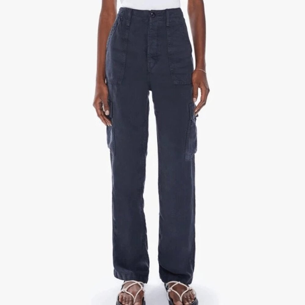 Mother Gray Cargo Pants Women's Size 26 Utility Style‎ Linen Blend Button Front
